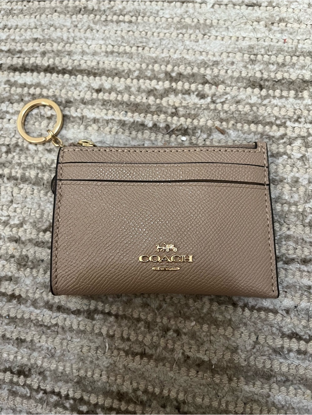 Coach Taupe Card Holder Key Ring with Gold Hardware